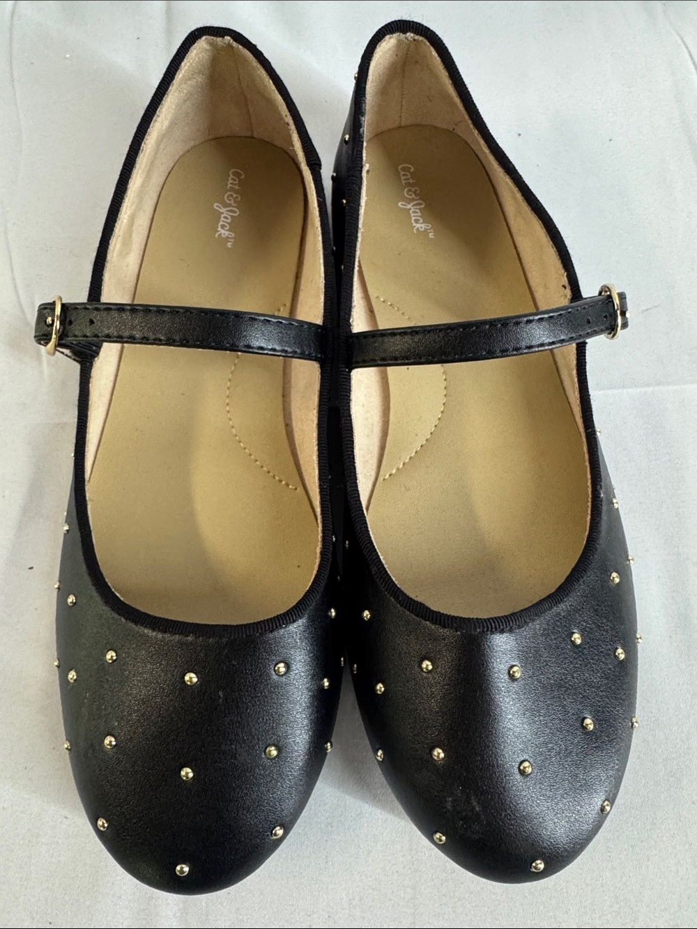 Cat & Jack Black Mary Jane Flats with Gold Studs
